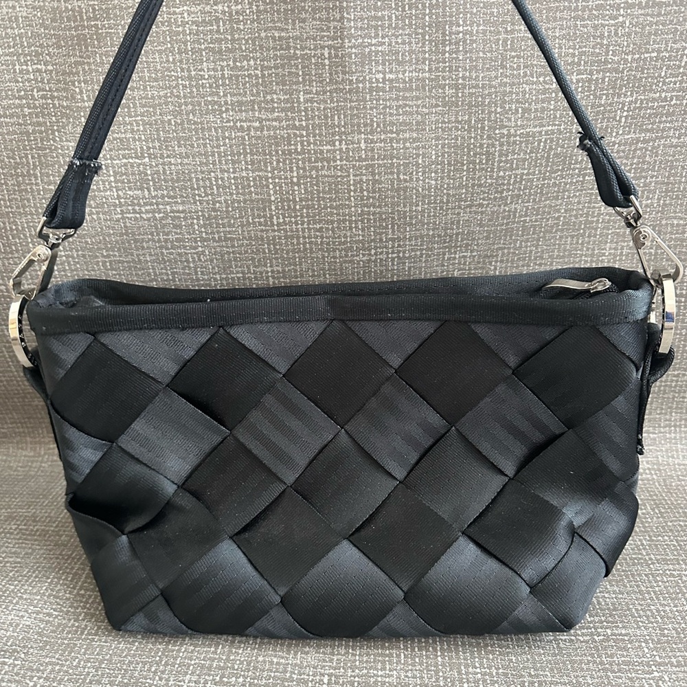 Maggie Bags Upcycled Seatbelt Shoulder Bag Black Woven Eco-Friendly Handbag - Picture 2 of 11
